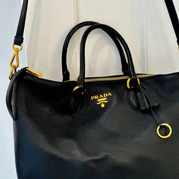Prada | Bags | Prada Black Leather Shoulder Bag | Poshmark